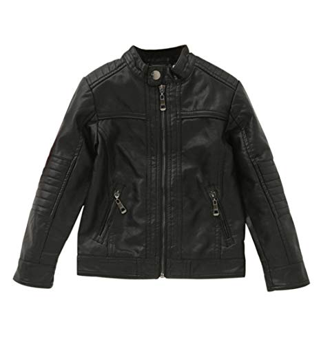 LAUSONS Jungen Kunstlederjacke Kinder Kragen Motorrad Lederimitat Mantel Bikerstyle Schwarz 104 von LAUSONS