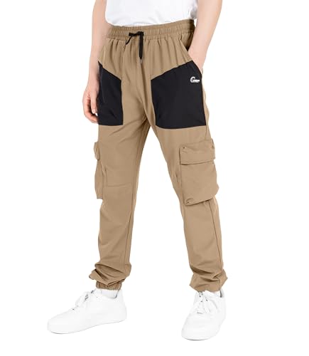 LAUSONS Jungen Leichte Cargohose Kinder Jogginghose Schnelltrocknend Outdoorhose Freizeithose Trainingshose Braun 140-146 von LAUSONS