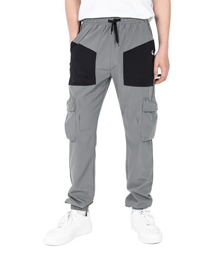 LAUSONS Jungen Leichte Cargohose Kinder Jogginghose Schnelltrocknend Outdoorhose Freizeithose Trainingshose Grau 158-164 von LAUSONS