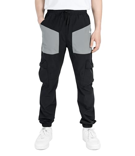 LAUSONS Jungen Leichte Cargohose Kinder Jogginghose Schnelltrocknend Outdoorhose Freizeithose Trainingshose Schwarz 152-158 von LAUSONS