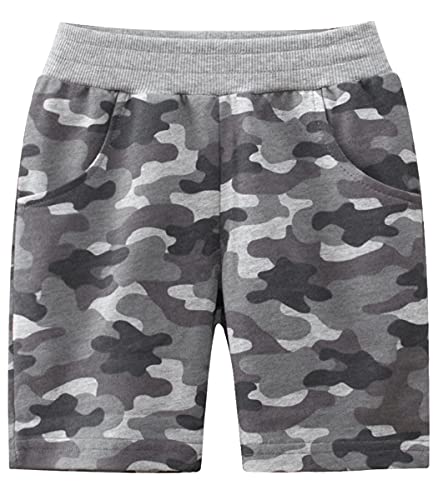 LAUSONS Jungen Sommershorts Baumwolle Kurze Hose Elastikbund Shorts mit Tarn Druck Grau Camo 92 von LAUSONS