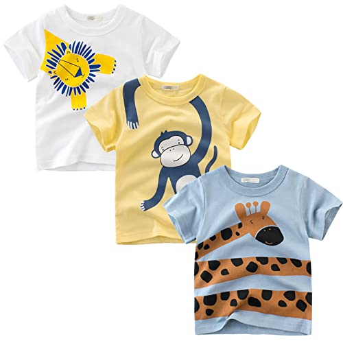 LAUSONS Kinder 3er-Pack T-Shirt Kurzarm Shirt Rundem Ausschnitt Oberteile Cartoon Set Größe 140 von LAUSONS