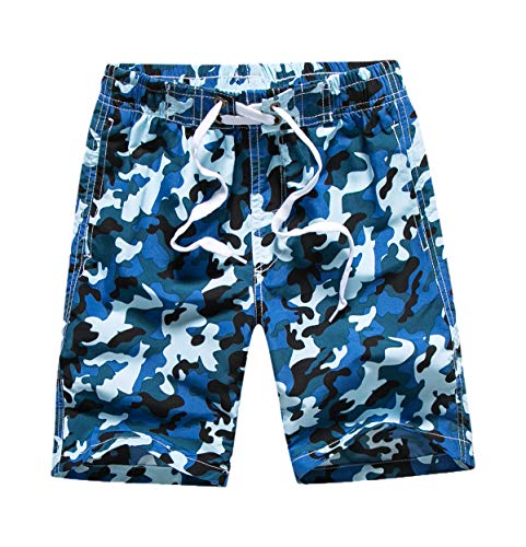 LAUSONS Kinder Badeshorts Jungen Camouflage Badehose mit Innenslip Schnelltrockend Strandshorts Blau 122-128 / Größe S von LAUSONS