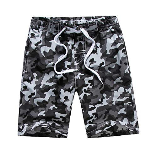 LAUSONS Kinder Badeshorts Jungen Camouflage Badehose mit Innenslip Schnelltrockend Strandshorts Grau 134-140 / Größe M von LAUSONS