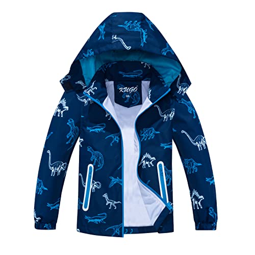 LAUSONS Kinder Dinosaurier Regenjacke Jungen Winddicht Sommerjacke Atmungsaktive Jacke mit Kapuze Blau/weiß DE: 104-110 (Herstellergröße 110) von LAUSONS
