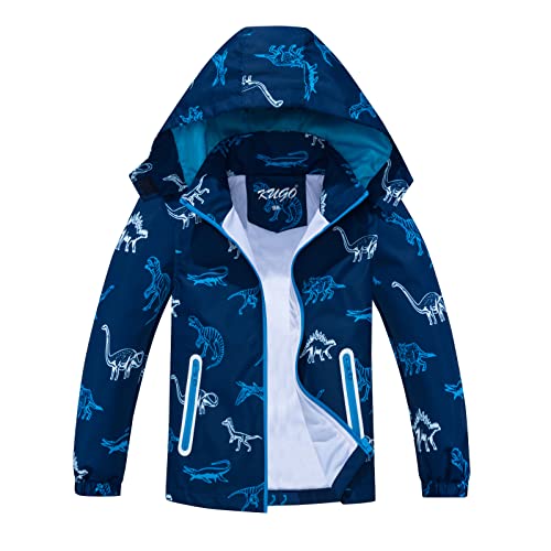 LAUSONS Kinder Dinosaurier Regenjacke Jungen Winddicht Sommerjacke Atmungsaktive Jacke mit Kapuze Blau/weiß DE: 116-122 (Herstellergröße 120) von LAUSONS