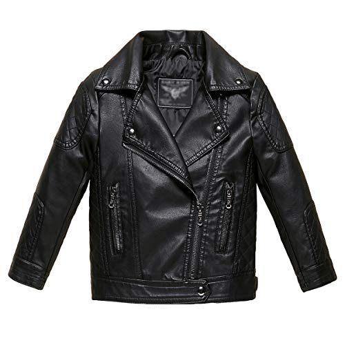 LAUSONS Kinder Gesteppte Lederjacke Jungen Kunstleder Motorrad Bikerjacke Schwarz Größe 110/4-5 Jahre von LAUSONS