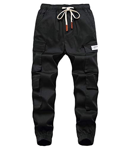 LAUSONS Kinder Junge Cargohose Jogging Freizeithose mit Multie-Taschen Schwarz 130 von LAUSONS