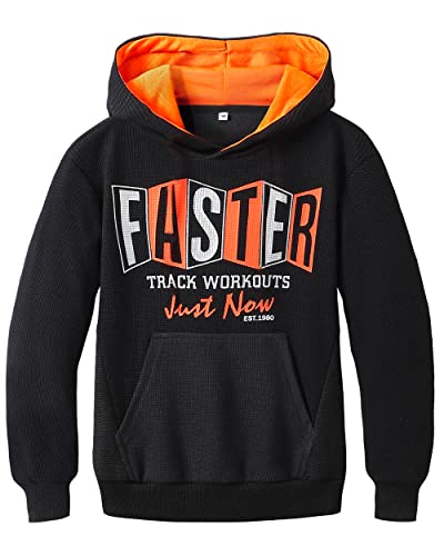 LAUSONS Kinder Kapuzenpullover Langarm Hoodie - Sweatshirts für Jungen,Jungs Kapuzenjacke mit Tasche,Straßenmode Pulli mit Kapuze 116-122/120 Schwarz von LAUSONS