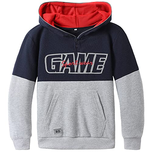 Kinder Kapuzenpullover Langarm Hoodie - Sweatshirts für Jungen,Jungs Kapuzenjacke mit Tasche,Straßenmode Pulli mit Kapuze 122-128/130 Blau&Grau von LAUSONS