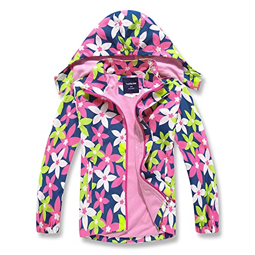 LAUSONS Kinder Mädchen Übergangsjacke Wasserdicht Gefütterte Wanderjacke Jacke Matschjacke Outdoor Blume DE: 116-122 (Herstellergröße 120) von LAUSONS