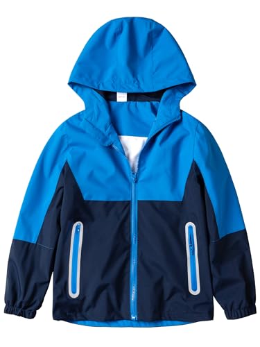 LAUSONS Kinder Regenjacke Wasserdicht Jungen Softshelljacke Outdoorjacke Leichte Windjacke Regenmantel mit Kapuze Blau 152-158/Größe 150 von LAUSONS