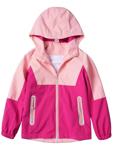 LAUSONS Kinder Regenjacke Wasserdicht Mädchen Softshelljacke Outdoorjacke Leichte Windjacke Regenmantel mit Kapuze Rosa 122-128/Größe 120 von LAUSONS
