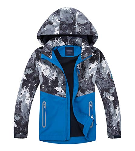 LAUSONS Kinder Gefütterte Jacke Jungen Übergangsjacken für Jungs Softshelljacken mit Camouflage Muster Grau DE: 128-134 (Herstellergröße 130) von LAUSONS