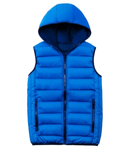 LAUSONS Kinder Warme Weste Jungen Steppweste Ärmellose Winterjacke Puffer Weste mit Kapuze Blau 152-158 von LAUSONS