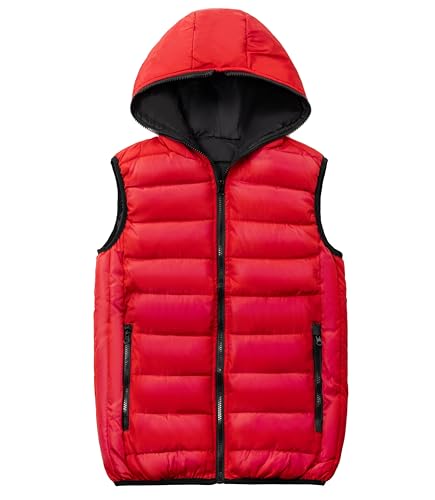 LAUSONS Kinder Warme Weste Jungen Steppweste Ärmellose Winterjacke Puffer Weste mit Kapuze Rot 176-182 von LAUSONS