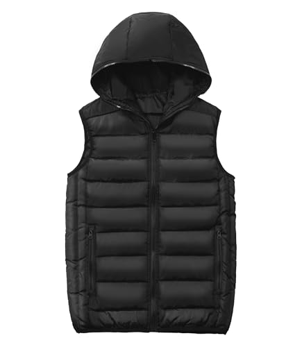 LAUSONS Kinder Warme Weste Jungen Steppweste Ärmellose Winterjacke Puffer Weste mit Kapuze Schwarz 164-170 von LAUSONS