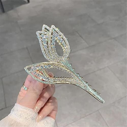 Damenmode-Haarspangen, koreanische Damen-Haarklammer, Gold-Strass-Perlen-Tulpen-Blumen-Haarnadel, Greif-Haarspangen, Hai-Clip, Kopfschmuck, 2 (Farbe: 108) (Farbe: 3) (Color : 108) von LAVAMI