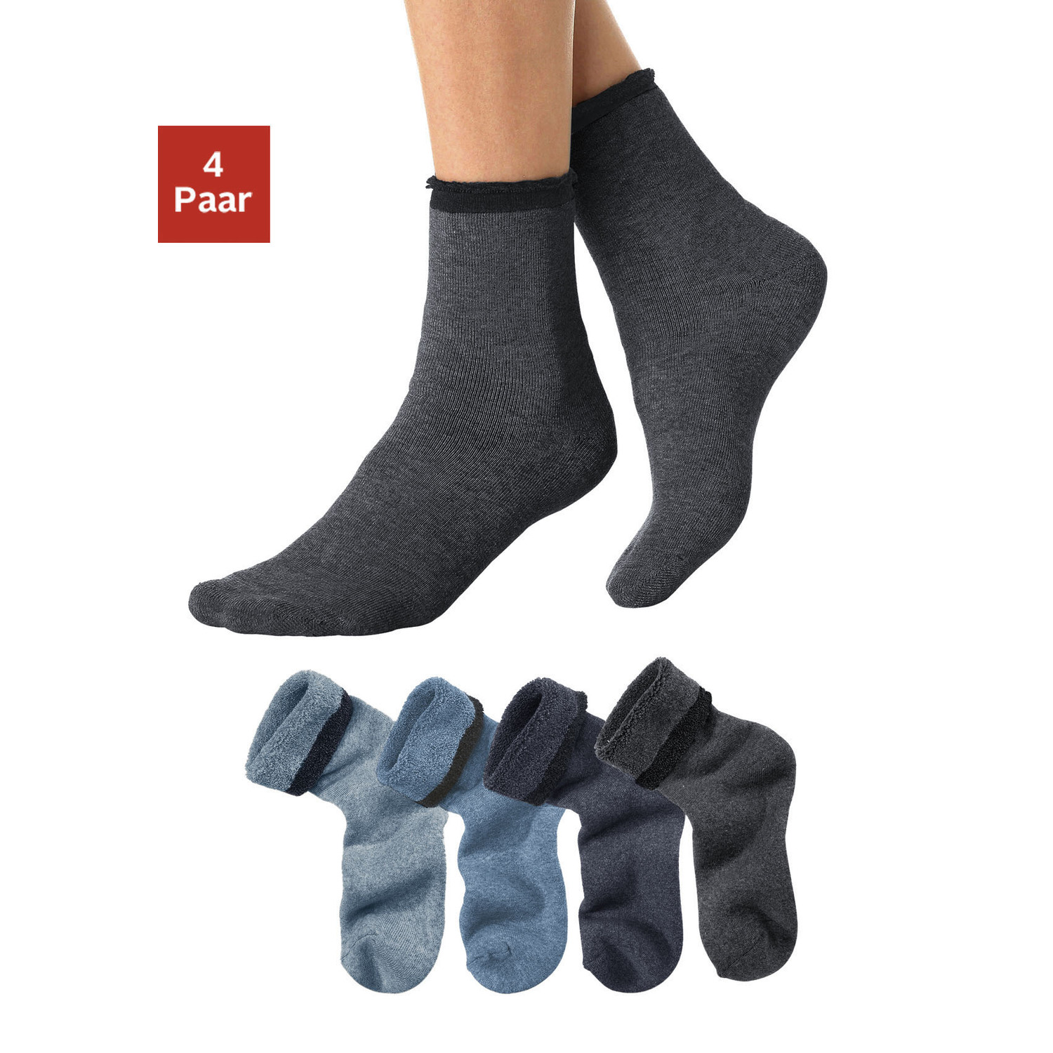 LAVANA Kuschelsocken Damen 4x jeans meliert farben Gr.35-38 von LAVANA
