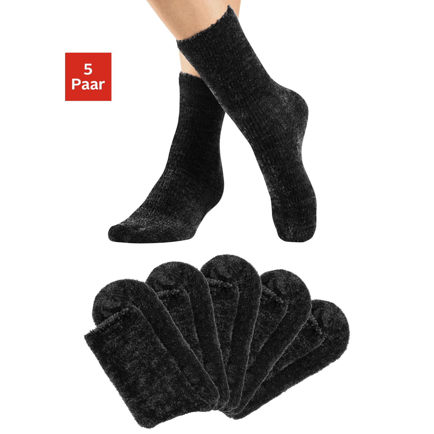 LAVANA Kuschelsocken Damen 5x schwarz Gr.39-42 von LAVANA