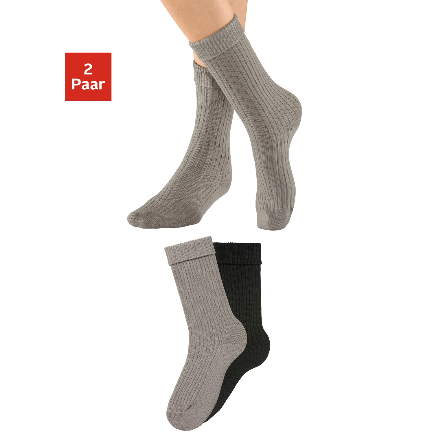 LAVANA Socken Damen 1x taupe, 1x schwarz Gr.39-42 von LAVANA