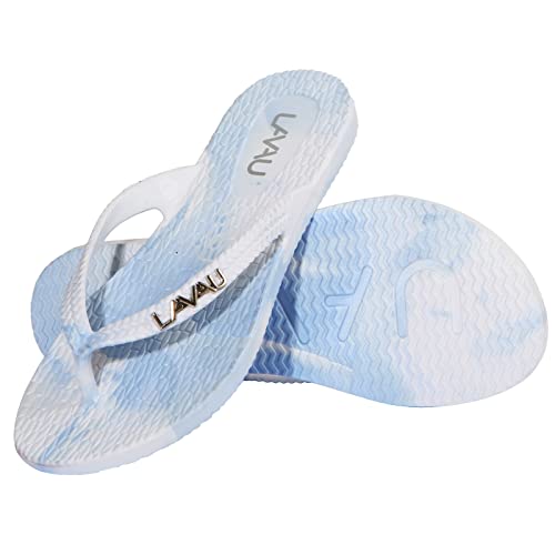 LAVAU Wasserdichte Flip-Flops für Damen, Dusche und Wasser, rutschfeste Sandalen für Pool und Strand, Himmel, 41 EU von LAVAU