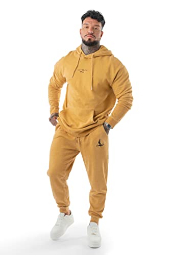 LAVENZO - Herren-Trainingsanzug, elegant, 100 % Baumwolle - Tracksuit Sweatshirt und Hose, Freizeitkleidung, Plus-Size-Sportanzüge, Jungen, Geschenkidee zum Geburtstag, Gelbe Kapuze, M von LAVENZO