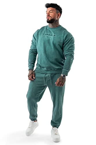 LAVENZO - Herren-Trainingsanzug, elegant, 100 % Baumwolle - Tracksuit Sweatshirt und Hose, Freizeitkleidung, Plus-Size-Sportanzüge, Jungen, Geschenkidee zum Geburtstag, Grüner Rundhalsausschnitt, M von LAVENZO