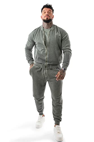 LAVENZO - Overall für Herren, elegant, 100 % Baumwolle, Tracksuit Sweatshirt und Hose, Freizeitkleidung in Übergröße, Sportanzüge, Jungen, Geburtstagsgeschenkidee, Armeegrün Reißverschluss, L von LAVENZO