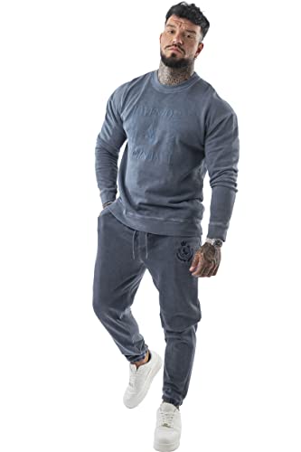 LAVENZO - Overall für Herren, elegant, 100 % Baumwolle, Tracksuit Sweatshirt und Hose, Freizeitkleidung in Übergröße, Sportanzüge, Jungen, Geburtstagsgeschenkidee, Blauer Rundhalsausschnitt, M von LAVENZO