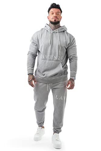 LAVENZO - Overall für Herren, elegant, 100 % Baumwolle, Tracksuit Sweatshirt und Hose, Freizeitkleidung in Übergröße, Sportanzüge, Jungen, Geburtstagsgeschenkidee, Grau Kapuze, M von LAVENZO