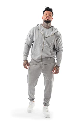 LAVENZO - Overall für Herren, elegant, 100 % Baumwolle, Tracksuit Sweatshirt und Hose, Freizeitkleidung in Übergröße, Sportanzüge, Jungen, Geburtstagsgeschenkidee, Grau Reißverschluss Kapuze, XXL von LAVENZO