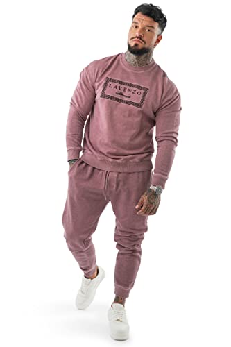 LAVENZO - Overall für Herren, elegant, 100 % Baumwolle, Tracksuit Sweatshirt und Hose, Freizeitkleidung in Übergröße, Sportanzüge, Jungen, Geburtstagsgeschenkidee, Roter Rundhalsausschnitt, XL von LAVENZO