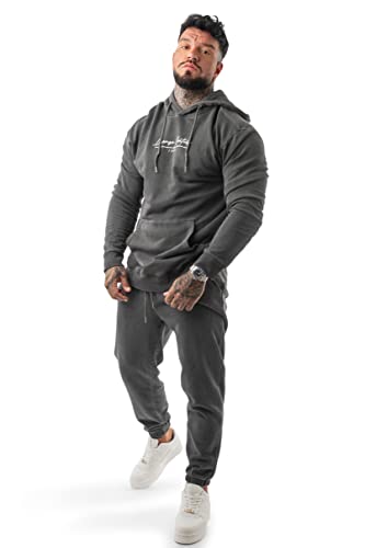 LAVENZO - Overall für Herren, elegant, 100 % Baumwolle, Tracksuit Sweatshirt und Hose, Freizeitkleidung in Übergröße, Sportanzüge, Jungen, Geburtstagsgeschenkidee, Schwarz Kapuze, L von LAVENZO