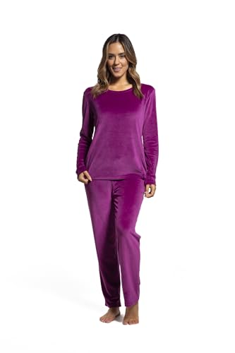 LAVENZO Roberto Garino Damen-Pyjama aus Fleece, warm, langärmelig, elegant, hergestellt in Italien, zweiteiliger Schlafanzug – Geschenkidee für Mädchen, Fuchsia Lv5006+505, XXL von LAVENZO