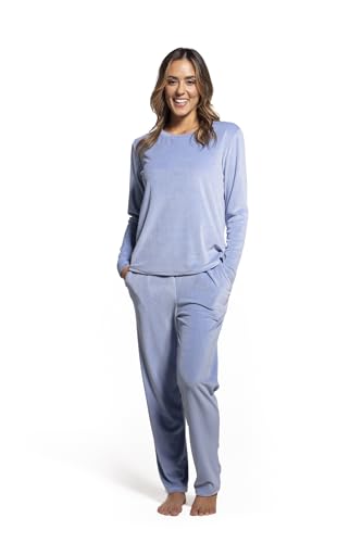 LAVENZO Roberto Garino Damen-Pyjama aus Fleece, warm, langärmelig, elegant, hergestellt in Italien, zweiteiliger Schlafanzug – Geschenkidee für Mädchen, Hellblau Lv5006+505, S von LAVENZO