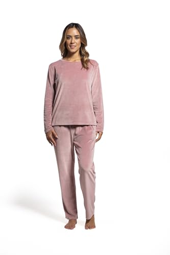 LAVENZO Roberto Garino Damen-Pyjama aus Fleece, warm, langärmelig, elegant, hergestellt in Italien, zweiteiliger Schlafanzug – Geschenkidee für Mädchen, Rosa Lv5006+505, M von LAVENZO