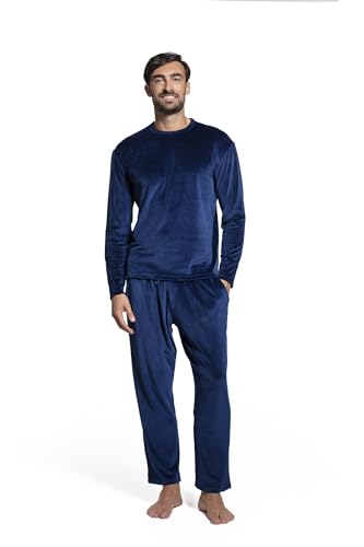 LAVENZO Roberto Garino Herren-Schlafanzug aus warmem Fleece, langärmlig, elegant, hergestellt in Italien, zweiteiliger Pyjama, Geschenkidee für Jungen, Nachtblau Lv501+502, S von LAVENZO