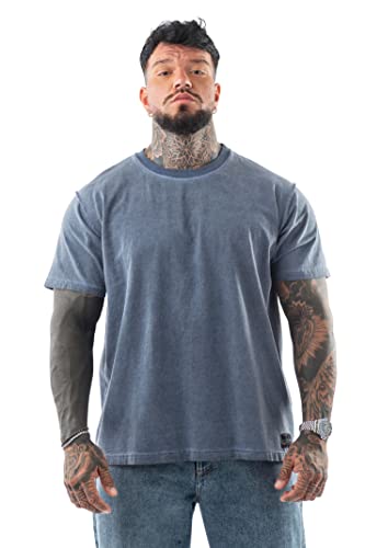 LAVENZO - Kurzarm-T-Shirt für Herren, 100% Baumwolle - Freizeitkleidung für Jungen, signiertes T-Shirt, T-Shirt in Übergröße, Blau 2, XL von LAVENZO