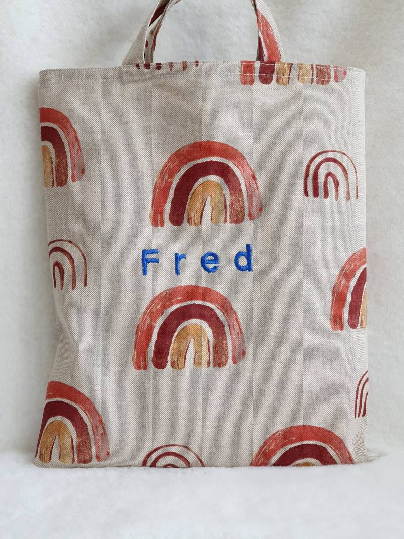Personalisierte Stofftasche Für Kita, Kleine Einkaufstasche Kinder Handgenäht, Stoffbeutel Mit Regenbogen Beige, Laviosar von LAVIOSAR