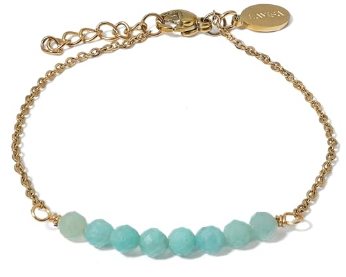 LAVISA 8 Perlen Edelstein Armband - 4mm Perlen - Echte Naturstein Perlen | Kristallperlen, Heilsteine | Onesize mit Verlängerung (Amazonit) von LAVISA