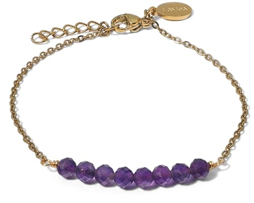 LAVISA 8 Perlen Edelstein Armband - 4mm Perlen - Echte Naturstein Perlen | Kristallperlen, Heilsteine | Onesize mit Verlängerung (Amethyst) von LAVISA