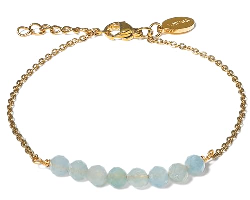 LAVISA 8 Edelstein Armband - 4mm Naturstein Perlen | Kristallperlen, Heilsteine | Onesize Mit Verlängerung (Aquamarin) von LAVISA