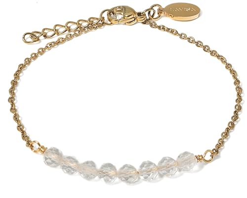 LAVISA 8 Perlen Edelstein Armband - 4mm - Echte Naturstein Perlen | Kristallperlen, Heilsteine | Onesize mit Verlängerung (Bergkristall) von LAVISA