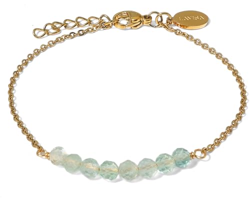 LAVISA 8 Perlen Edelstein Armband - 4mm - Echte Naturstein Perlen | Kristallperlen, Heilsteine | Onesize mit Verlängerung (Grüner Fluorit) von LAVISA