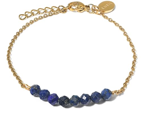 LAVISA 8 Perlen Edelstein Armband - 4mm Perlen - Echte Naturstein Perlen | Kristallperlen, Heilsteine | Onesize mit Verlängerung (Lapislazuli) von LAVISA