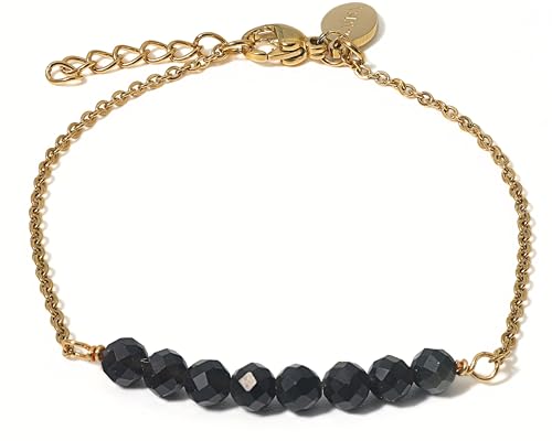 LAVISA 8 Perlen Edelstein Armband - 4mm Perlen - Echte Naturstein Perlen | Kristallperlen, Heilsteine | Onesize mit Verlängerung (Obsidian) von LAVISA