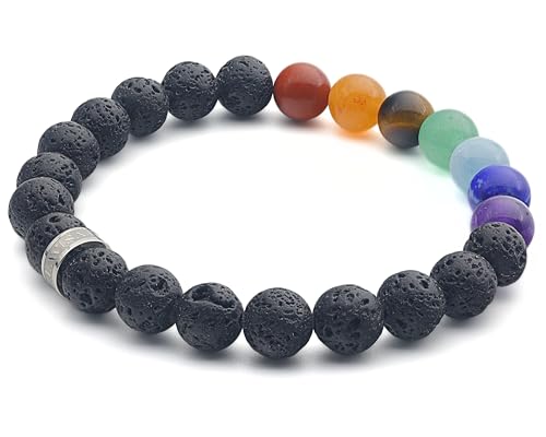 LAVISA Edelstein Armband - Echte Naturstein Perlen | Kristalle, Heilsteine | Onesize Unisex (7 Chakra 8mm) von LAVISA