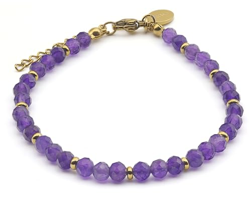 LAVISA Granat Edelstein Armband - 4mm Perlen - Echte Naturstein Perlen | Kristallperlen, Heilsteine | Onesize mit Verlängerung (Amethyst) von LAVISA