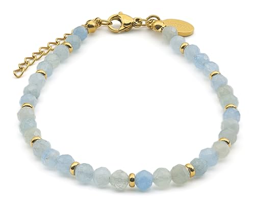 LAVISA Granat Edelstein Armband - 4mm Perlen - Echte Naturstein Perlen | Kristallperlen, Heilsteine | Onesize mit Verlängerung (Aquamarin) von LAVISA